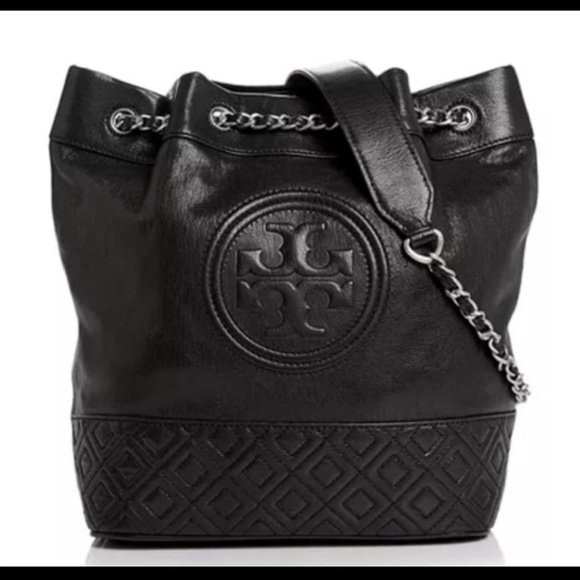 Tory Burch medium Fleming distressed leather bucket bag - Picture 1 of 14